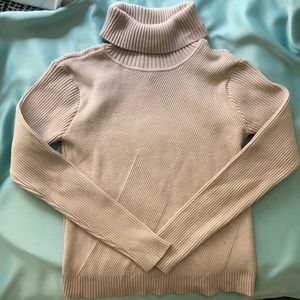 J.O.A. Cream Ribbed Turtleneck Top